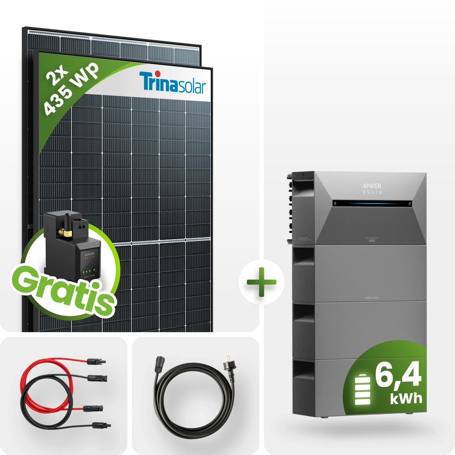 870Wp Balkonkraftwerk 6,4kWh Speicher Anker Solarbank 2 – 2x435Wp Trina Black Frame Monofazial