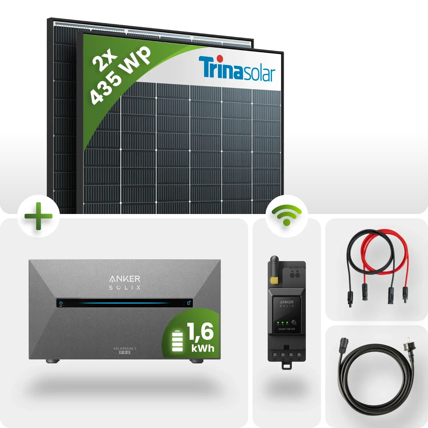 870Wp Balkonkraftwerk 1,6kWh Speicher Anker Solarbank 2 – 2x435Wp Trina Black Frame Monofazial