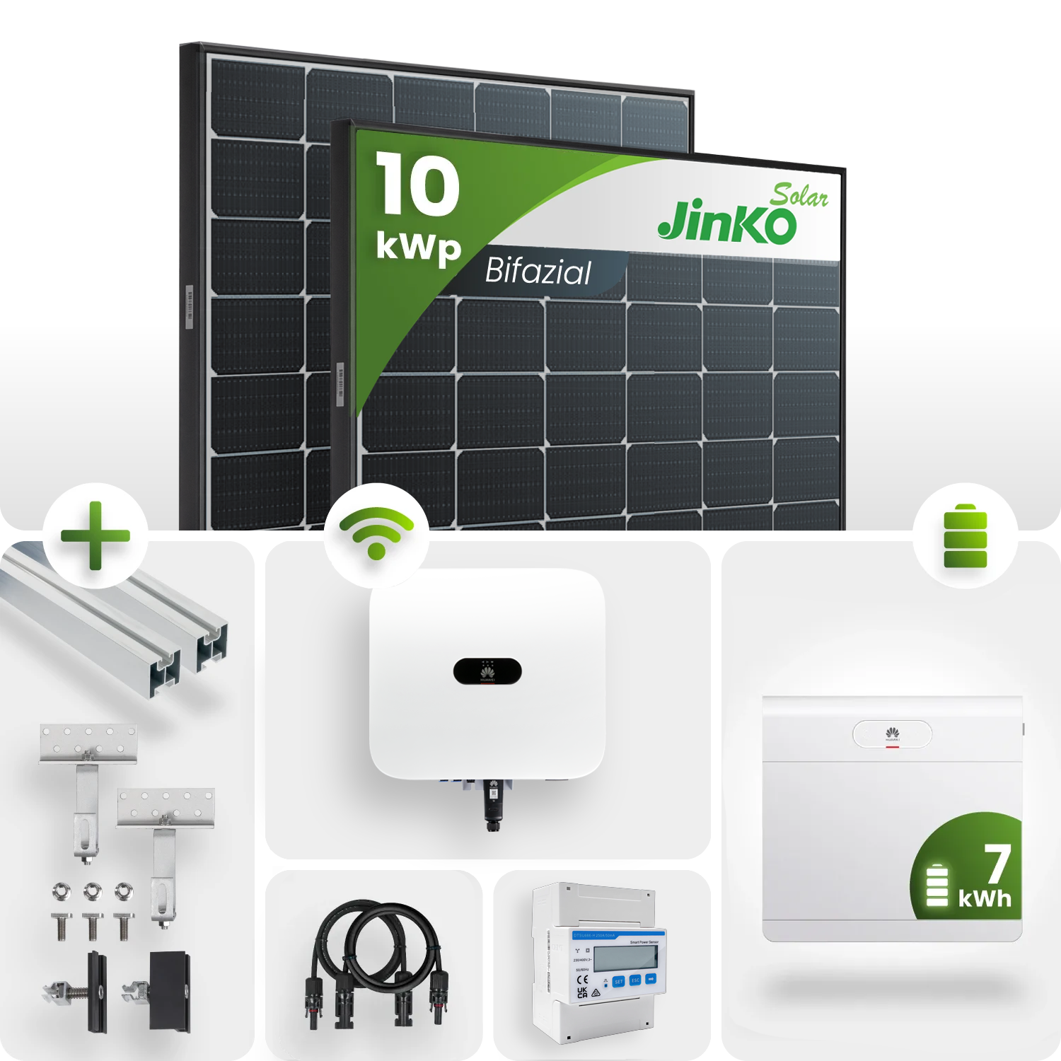 10 kWp PV-Anlage 24x Jinko 430Wp Bifazial Glas-Glas Black Frame mit 7kW Speicher inkl. DTSU