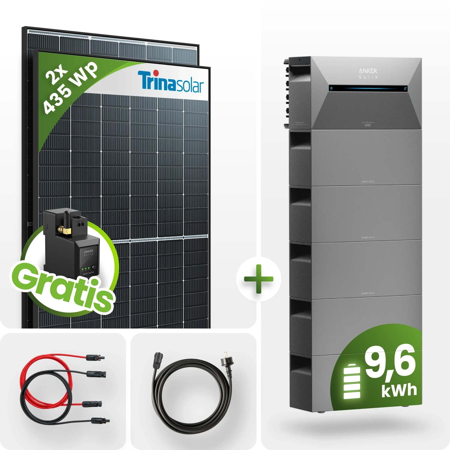 870Wp Balkonkraftwerk 9,6kWh Speicher Anker Solarbank 2 – 2x435Wp Trina Black Frame Monofazial