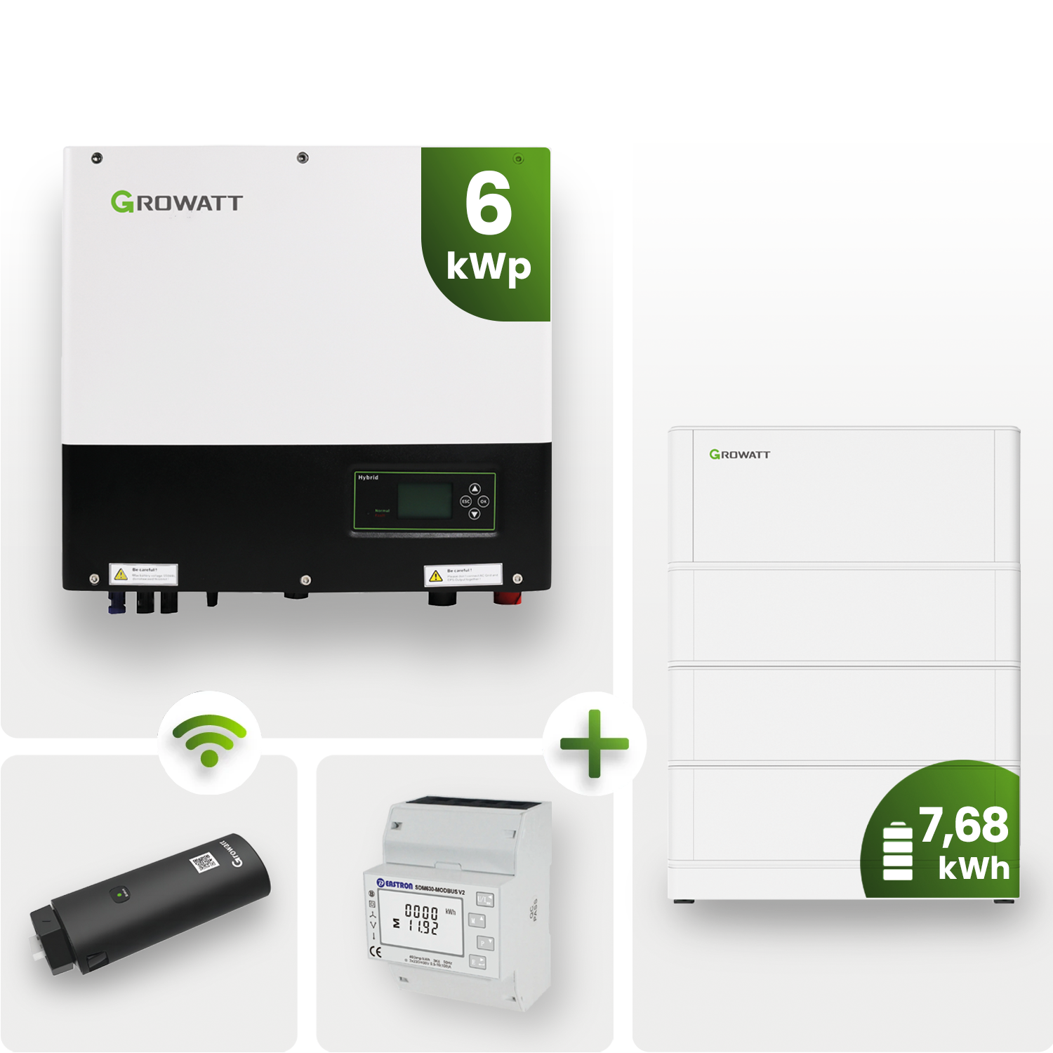 Growatt PV-Paket mit SPH Wechselrichter 6kW und Speicher 7,68kWh inkl. Smart Meter