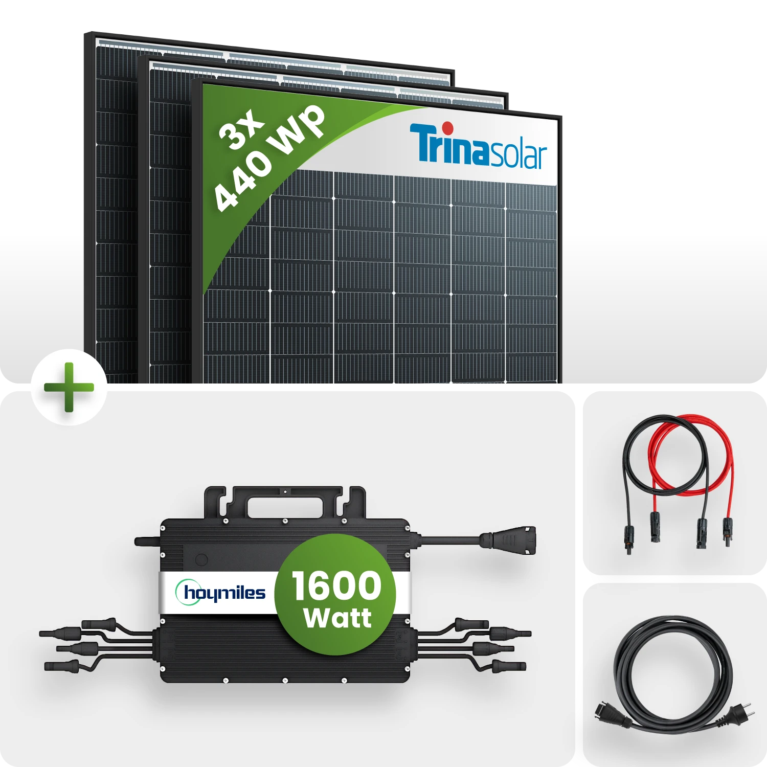 Balkonkraftwerk 1320Wp 3x Trina Solar Modul Hoymiles HMS-1600-4T Microinverter Komplettset Black Frame