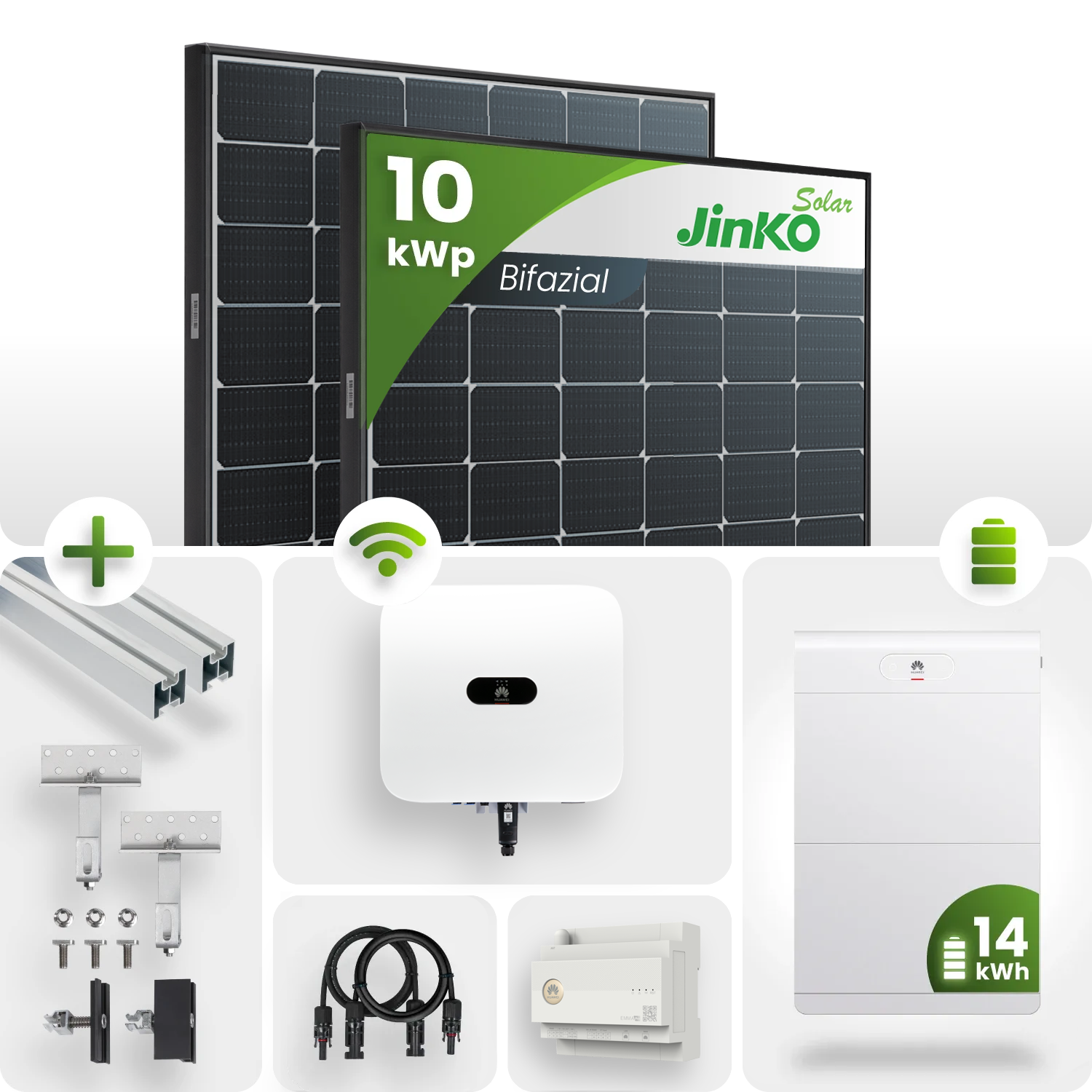 10 kWp PV-Anlage 24x Jinko 430Wp Bifazial Glas-Glas Black Frame mit 14kW Speicher inkl. EMMA