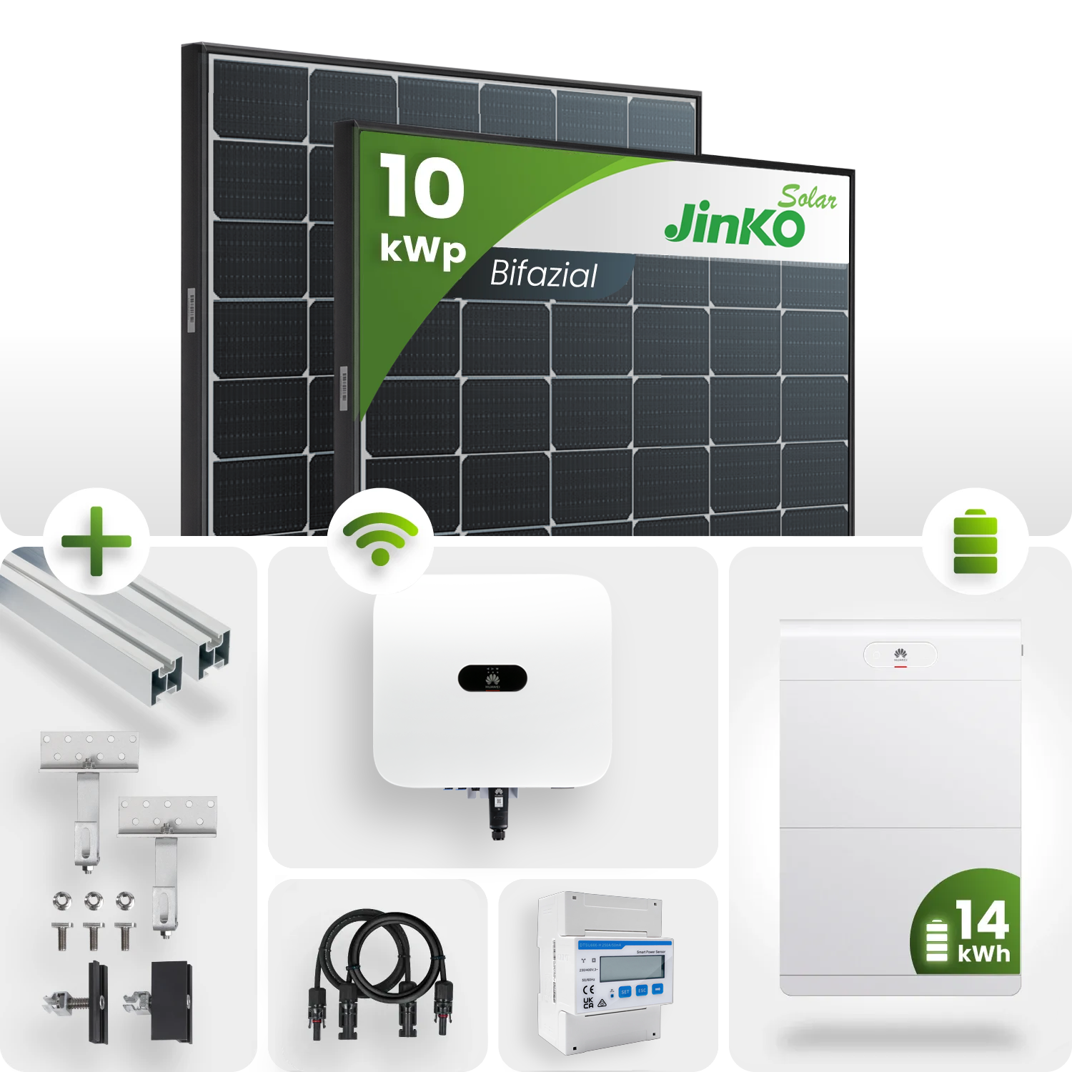 10 kWp PV-Anlage 24x Jinko 430Wp Bifazial Glas-Glas Black Frame mit 14kW Speicher inkl. DTSU